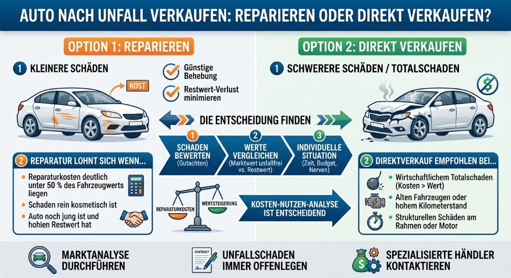 Infografik: Auto nach Unfall reparieren oder direkt verkaufen?
